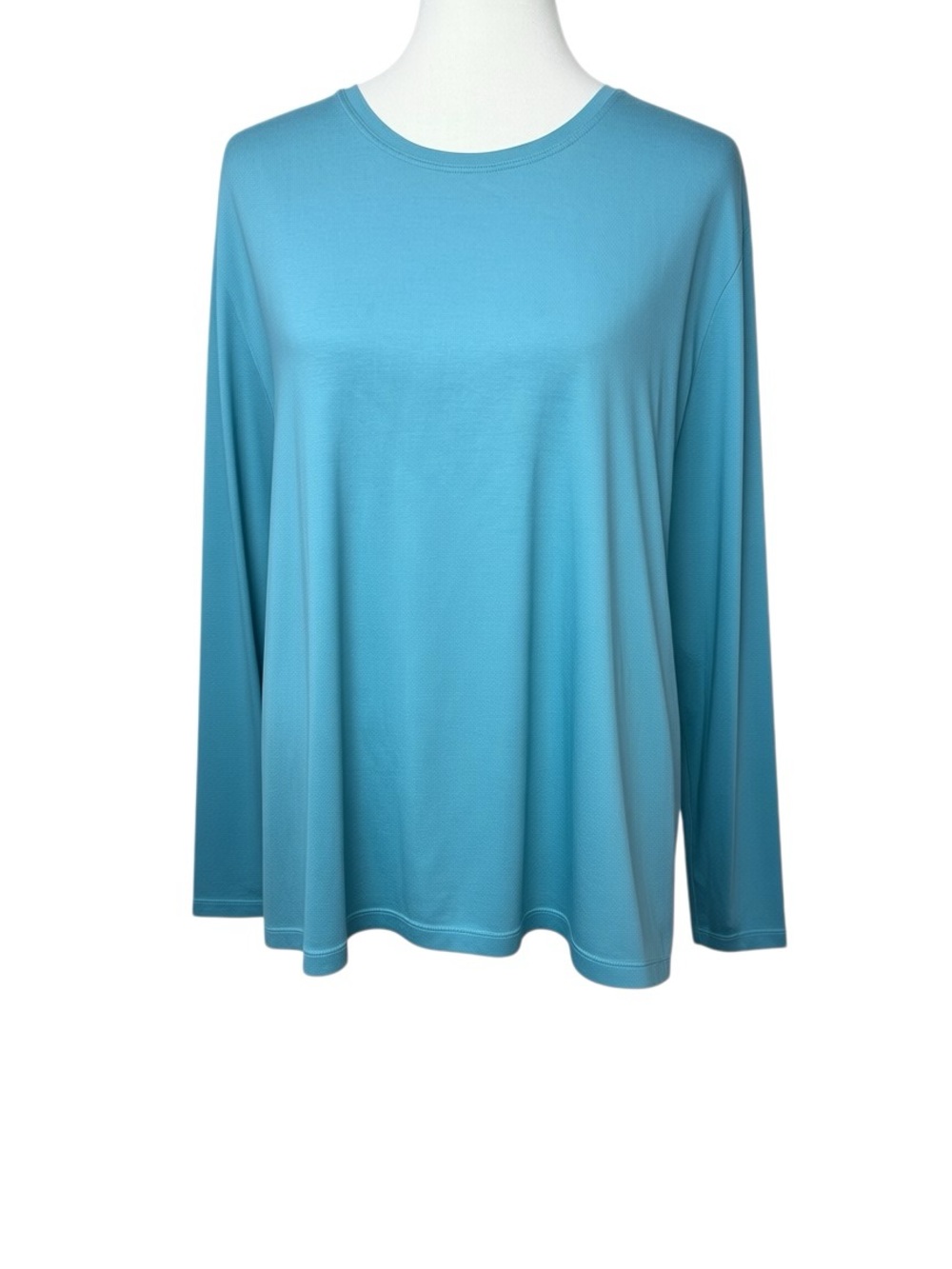 Lands’ End 1X Supima Cotton Aqua Long Sleeve Tee Relaxed Fit Plus Size